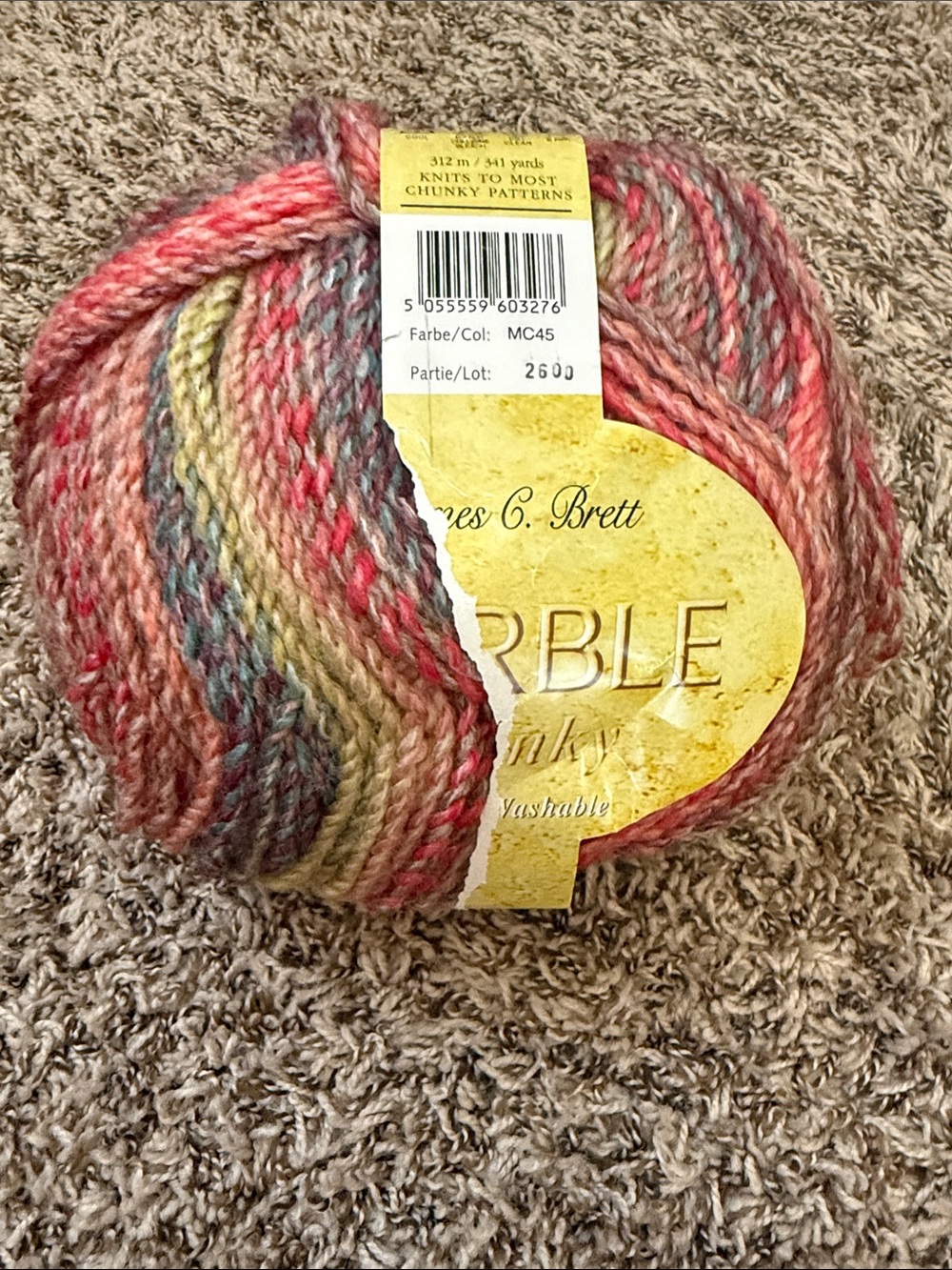James C. Brett Marble Chunky Yarn MC45 Multicolor 200g Partial Skein